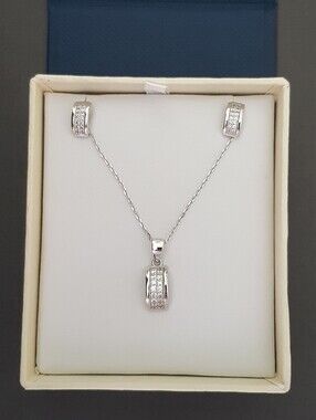 Sterling Silver CZ Pendant Necklace and Earrings Set